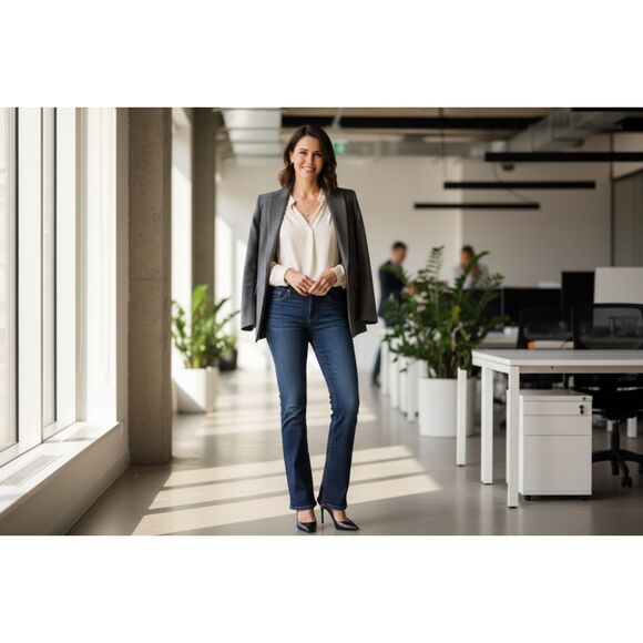 Ann Taylor LOFT Curvy Boot Jeans Size 6P Petite Dark Wash Cotton Stretch - Picture 1 of 6